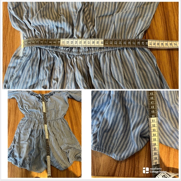 Hollister Summer Blue and White Romper Off the Shoulder Long Sleeve Size M B006 - Picture 11 of 11
